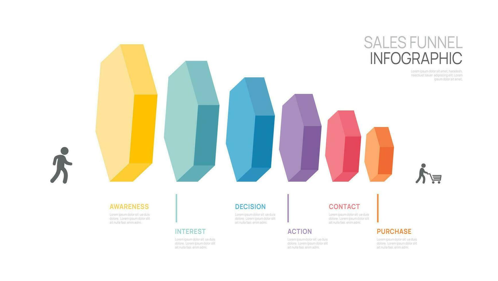 infografía ventas embudo diagrama modelo para negocio. moderno cronograma 6 6 paso nivel, digital márketing datos, presentación vector infografía.