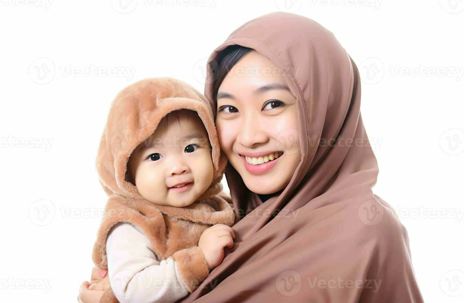 Asian family by mother Muslim Mother's Day love family Ai Generated photo