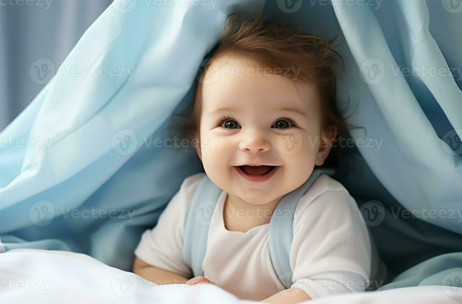 Portrait of a cute little boy on a blue fabric background AI Generated photo