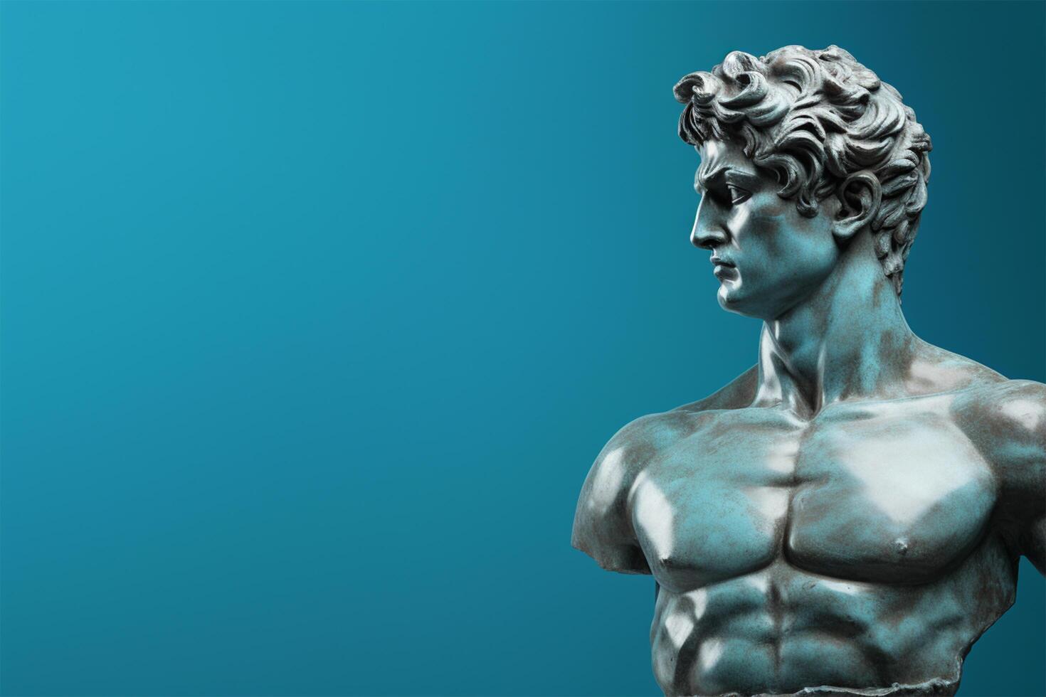 Statue of David on a blue background AI Generated photo