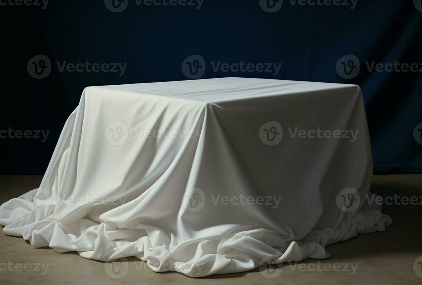 White tablecloth on a dark background. Place for your text AI Generated photo