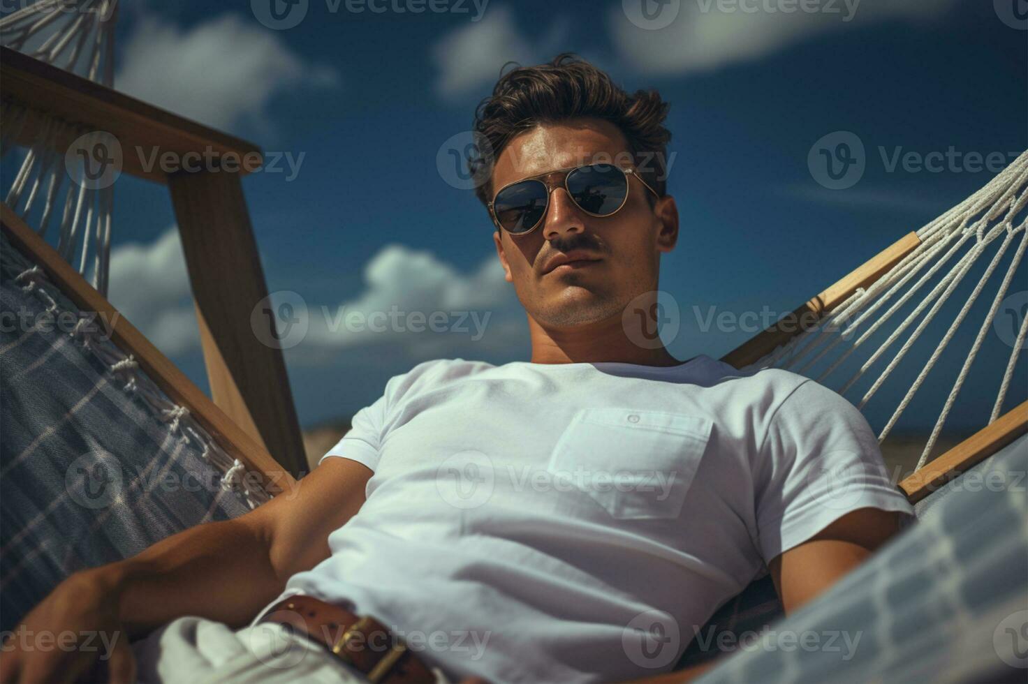 Lazy time. Man in hat in a hammock AI Generated photo