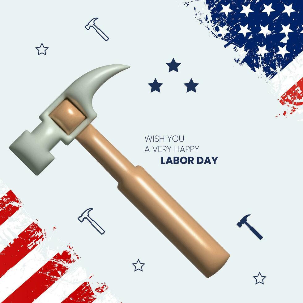 Happy Labor Day with 3d Hammer vector