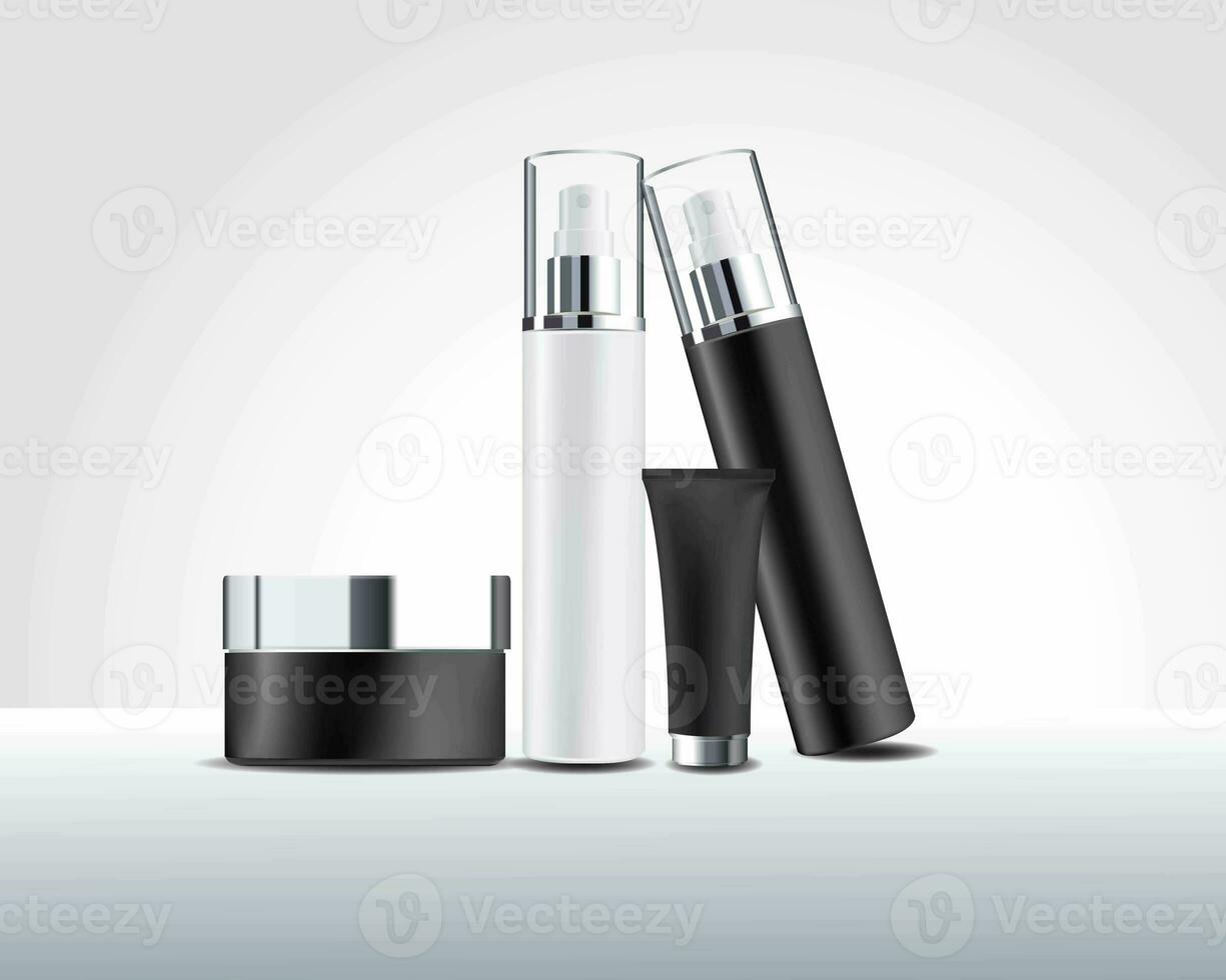 set of black and white cosmetic mock on  background photo