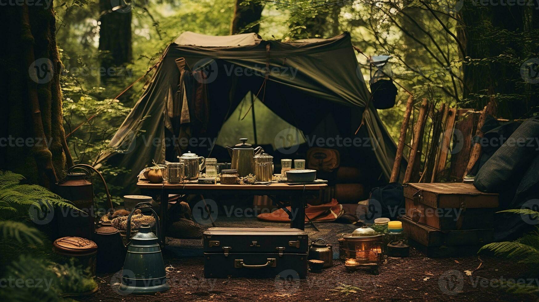 generativo ai, cámping al aire libre concepto en neutral apagado colores, turista acampar foto