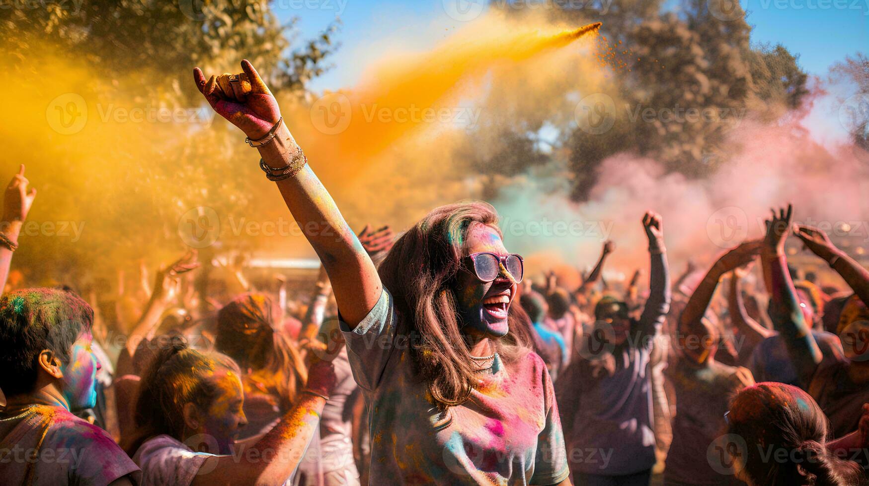 People celebrating the Holi festival of colors photo