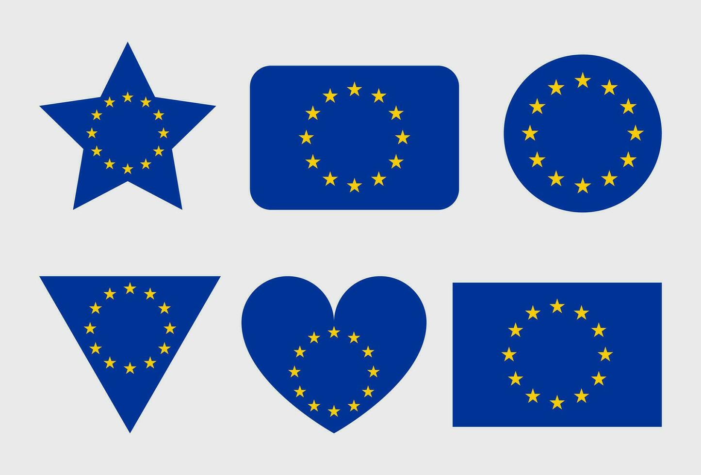 europeo Unión bandera vector íconos conjunto en el forma de corazón, estrella y círculo.