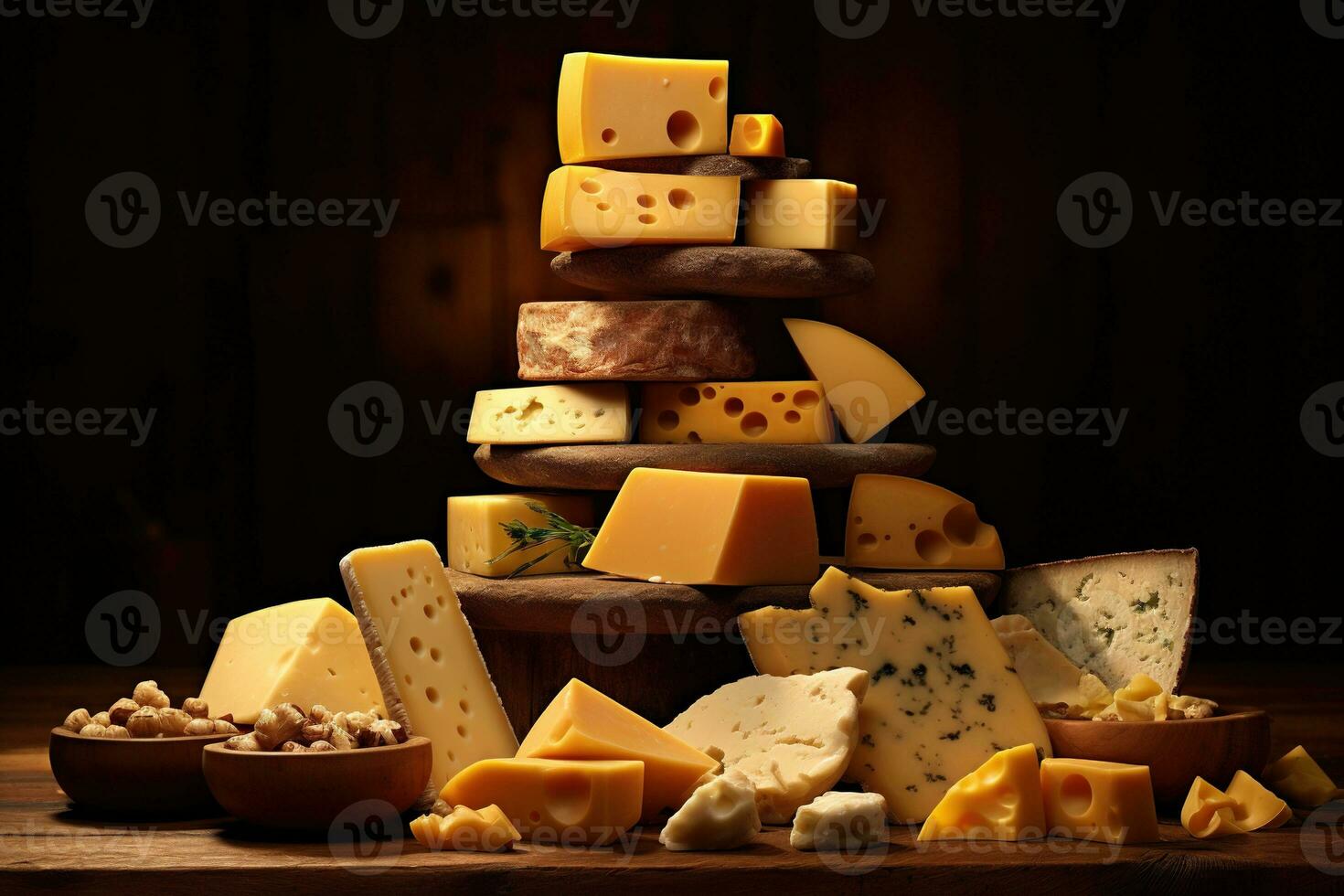 Generative AI, Different types of cheese on the table photo