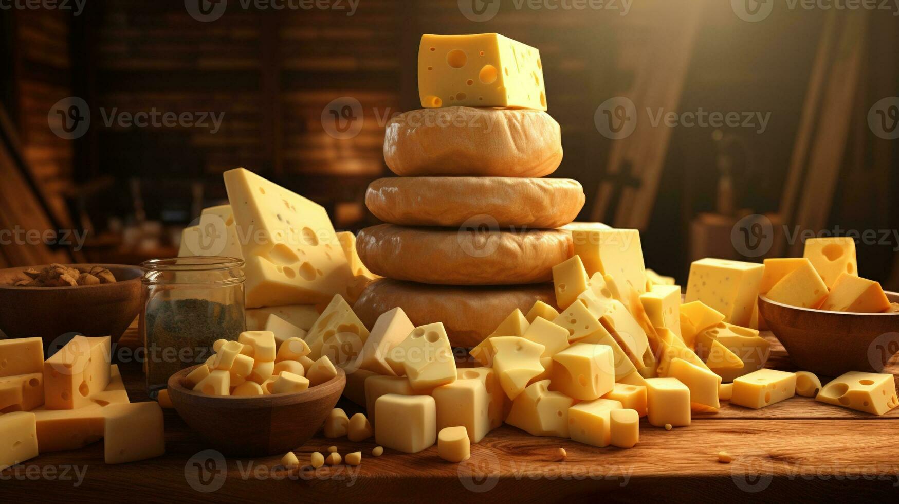 Generative AI, Different types of cheese on the table photo