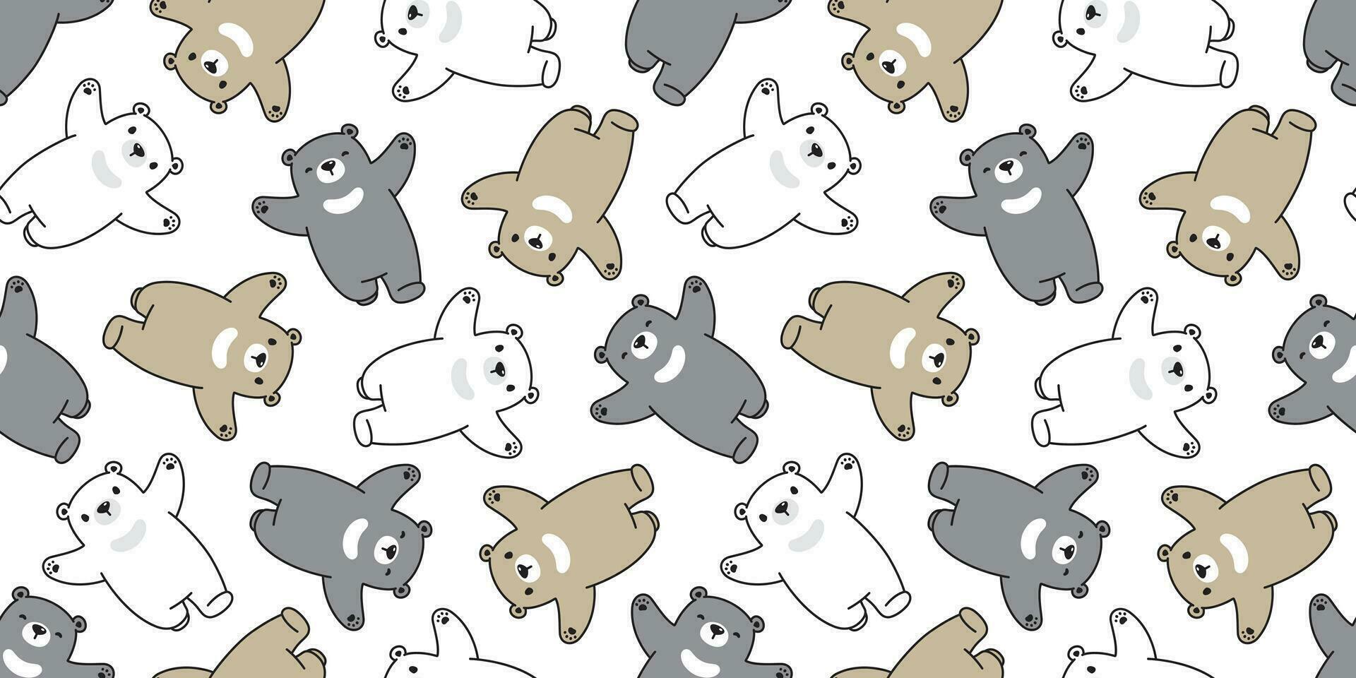 Bear seamless pattern vector polar bear running scarf isolated tile background repeat wallpaper cartoon illustration graphic doodle