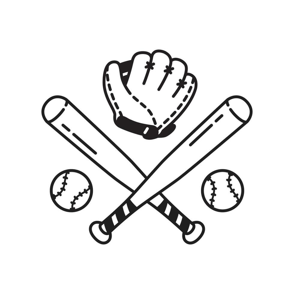 béisbol pelota icono vector béisbol murciélago guante deporte símbolo ilustración garabatear