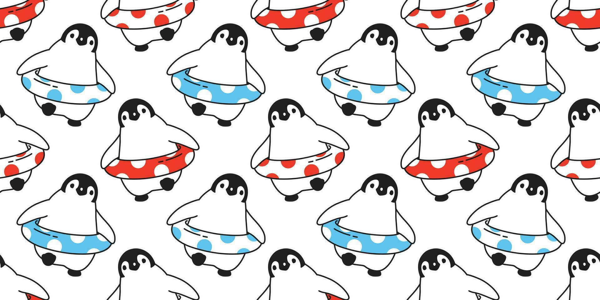 penguin Seamless pattern vector swimming ring pool scarf isolated polka dot cartoon tile background repeat wallpaper illustration doodle