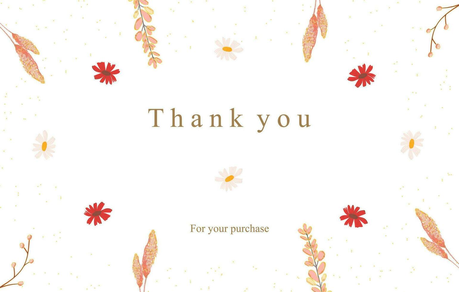 thank you card with botanical flower, gold design vector