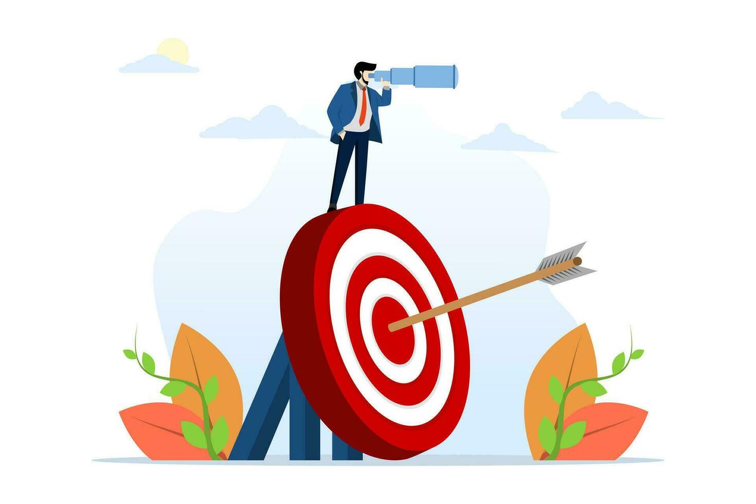New vision or challenge concept. New goal. Binoculars entrepreneur looking for a new goal. Business victory or target achievement. Champion looks for the next mission objective or target. vector. vector