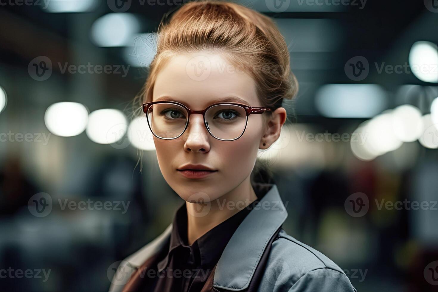 a woman wearing glasses in an urban setting AI Generative photo