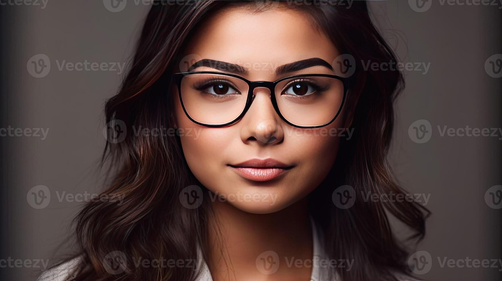 a woman wearing glasses and a white shirt AI Generative photo