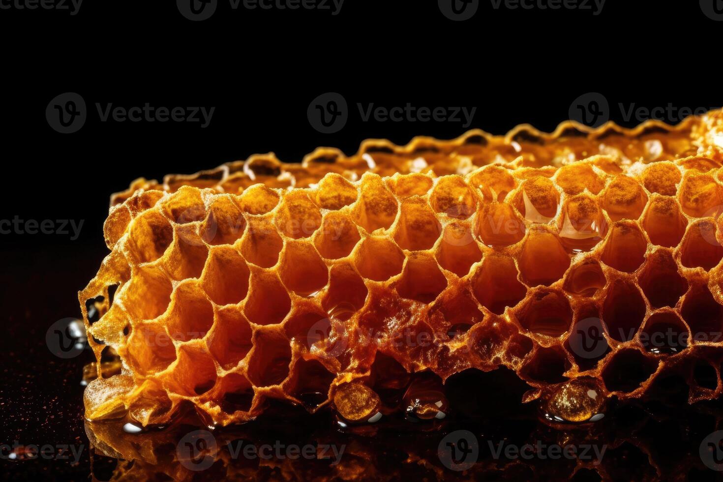 Honey cells and working bees AI Generative photo