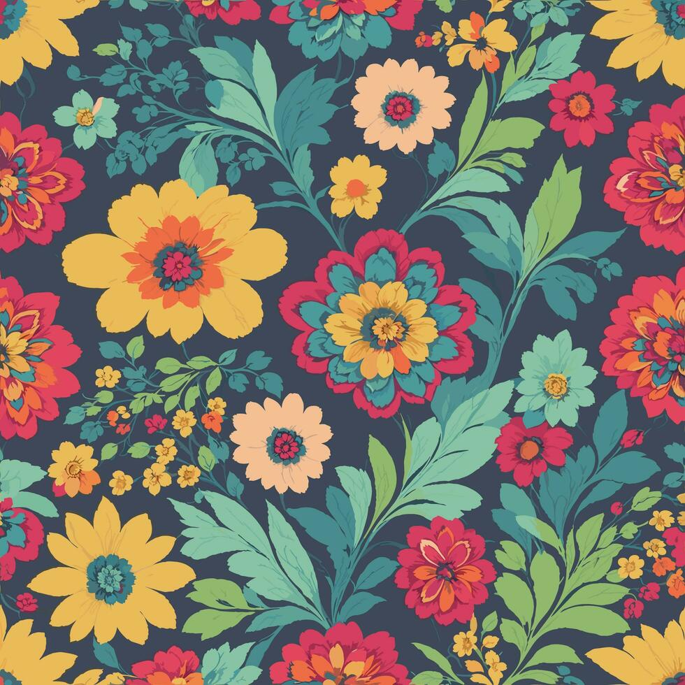 Colorful floral print background. Flat abstract colorful flower pint pattern. Seamless floral pattern with bright colorful flowers pattern. Colorful flower texture background. photo