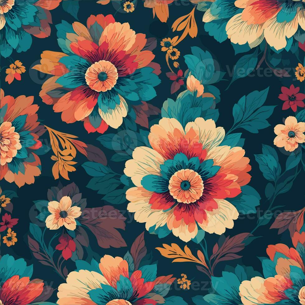 Colorful floral print background. Flat abstract colorful flower pint pattern. Seamless floral pattern with bright colorful flowers pattern. Colorful flower texture background. photo
