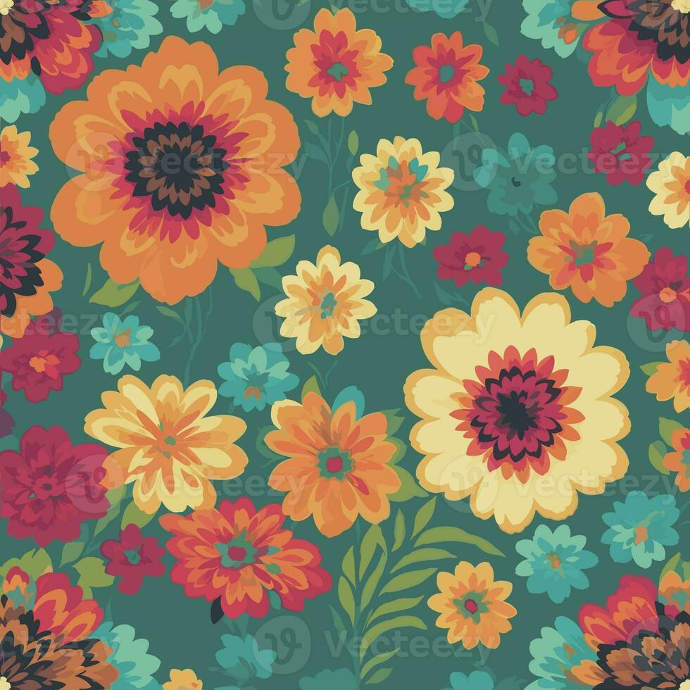 Colorful floral print background. Flat abstract colorful flower pint pattern. Seamless floral pattern with bright colorful flowers pattern. Colorful flower texture background. photo