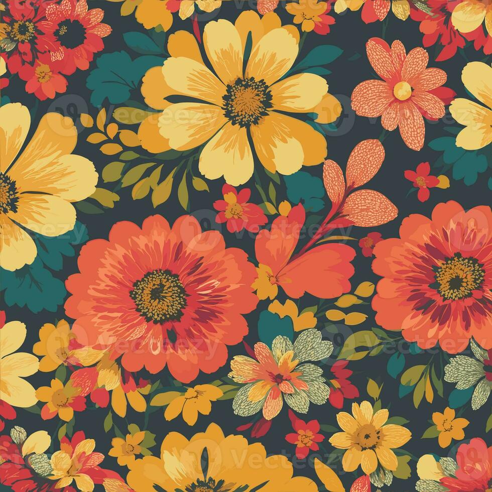 Colorful floral print background. Flat abstract colorful flower pint pattern. Seamless floral pattern with bright colorful flowers pattern. Colorful flower texture background. photo
