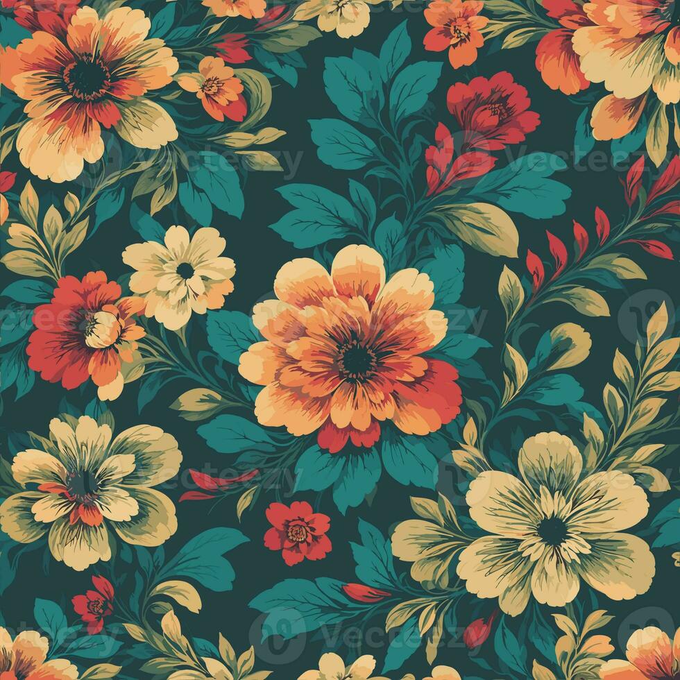 Colorful floral print background. Flat abstract colorful flower pint pattern. Seamless floral pattern with bright colorful flowers pattern. Colorful flower texture background. photo