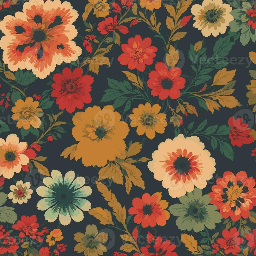 Colorful floral print background. Flat abstract colorful flower pint pattern. Seamless floral pattern with bright colorful flowers pattern. Colorful flower texture background. photo