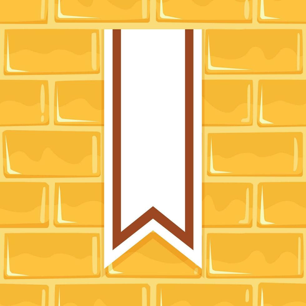 Cartoon Brick Wall of Golden Color with Hanging Pennant Square Seamless Pattern. vector