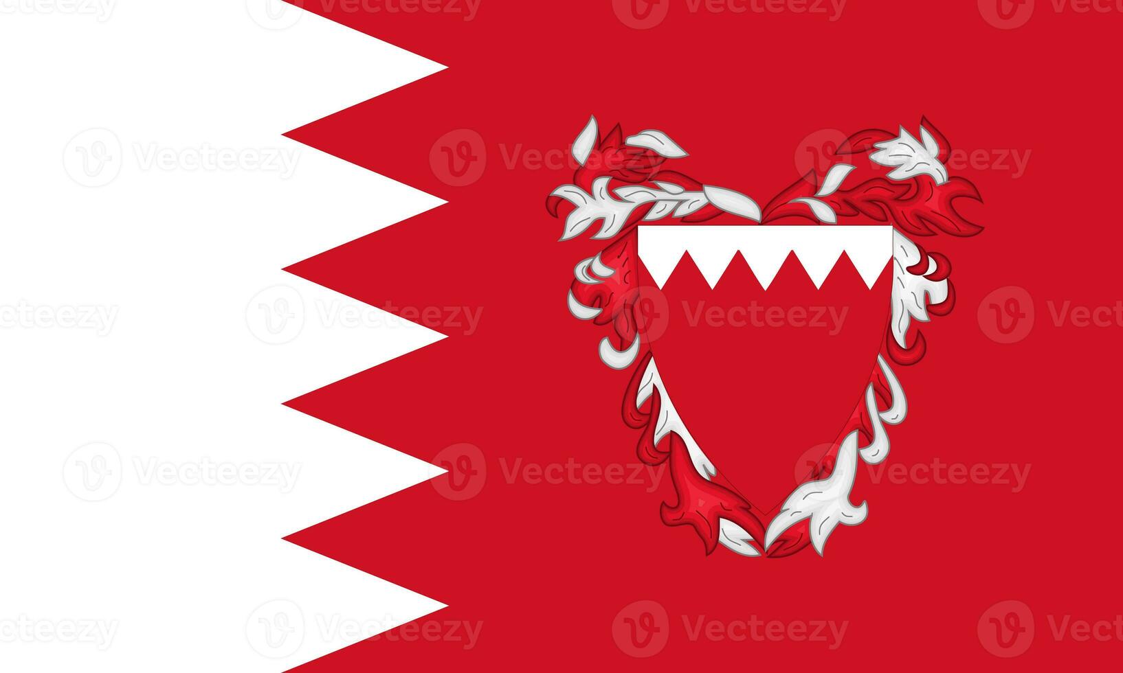 The official current flag and coat of arms of Kingdom of Bahrain. State flag of Bahrain. Illustration. photo