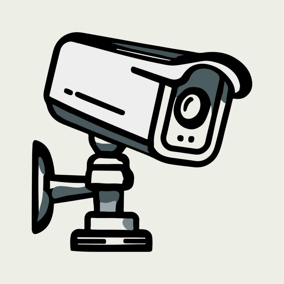 Security camera. CCTV surveillance system. Monitoring, guard equipment, burglary or robbery prevention. Vector illustration isolated on white background.