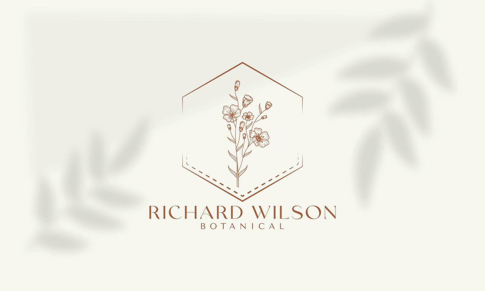 Richard wilson Botanical Floral element Vector Trendy Hand Drawn Logo with Wild Flower and Leaves