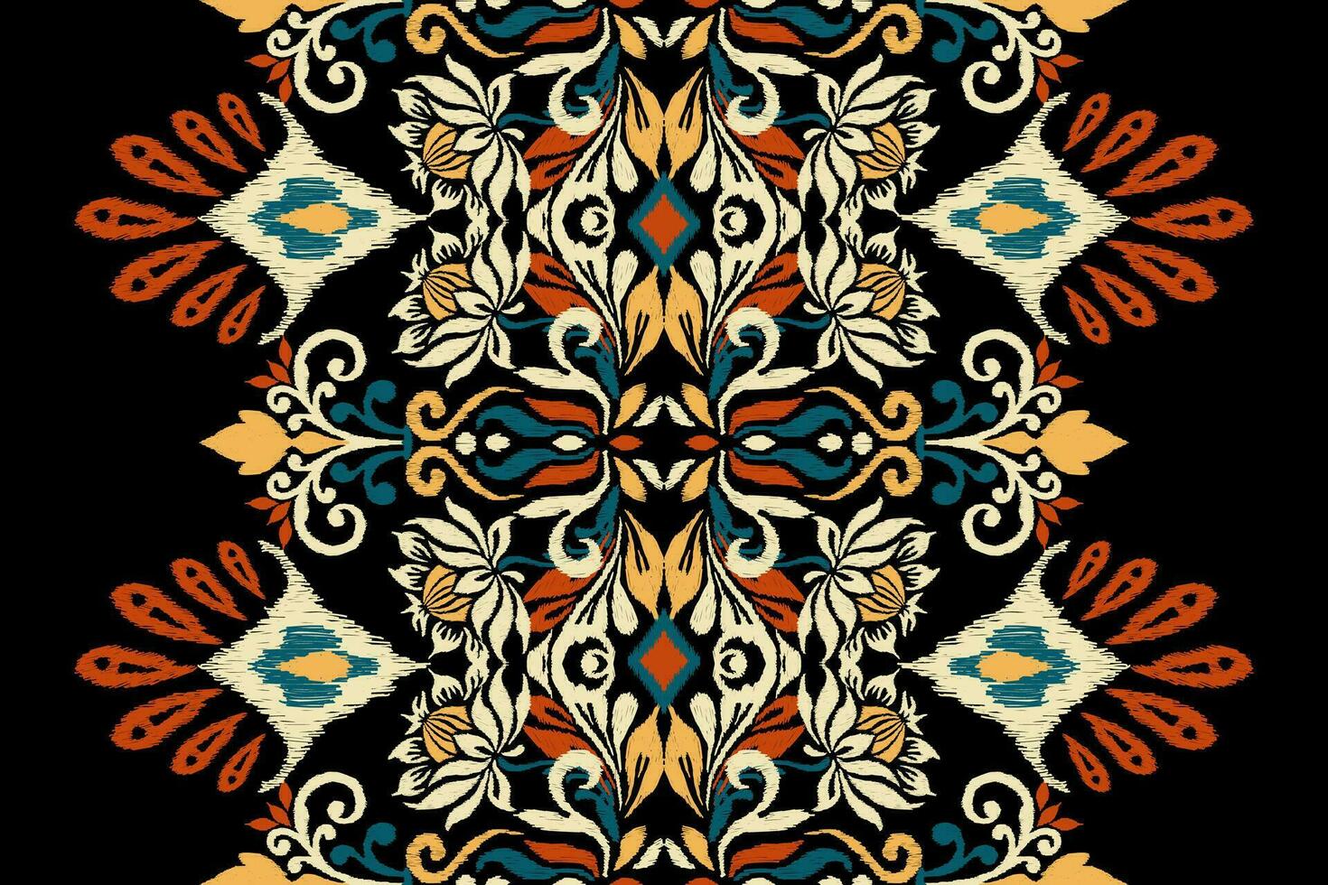 Ikat floral paisley embroidery on black background.Ikat ethnic oriental pattern traditional.Aztec style abstract vector illustration.design for texture,fabric,clothing,wrapping,decoration,scarf,carpet