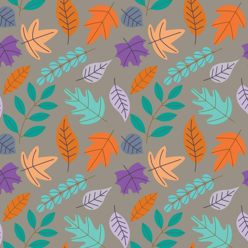 Abstract flat hand draw autumn leaves background. Vector. vector