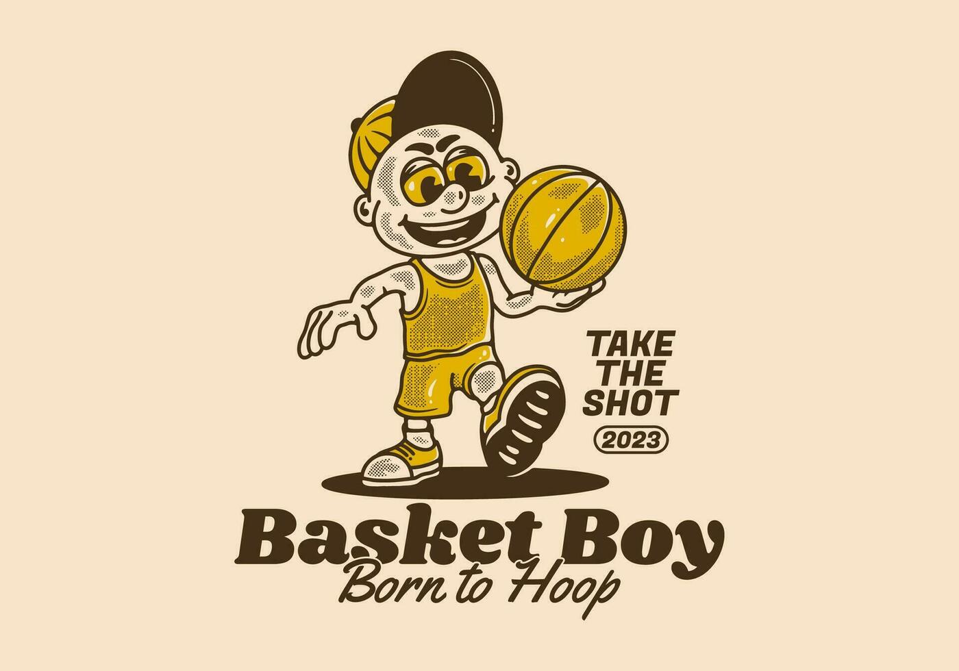 Basket boy, take the shot, illustration character of a boy holding a basket ball vector