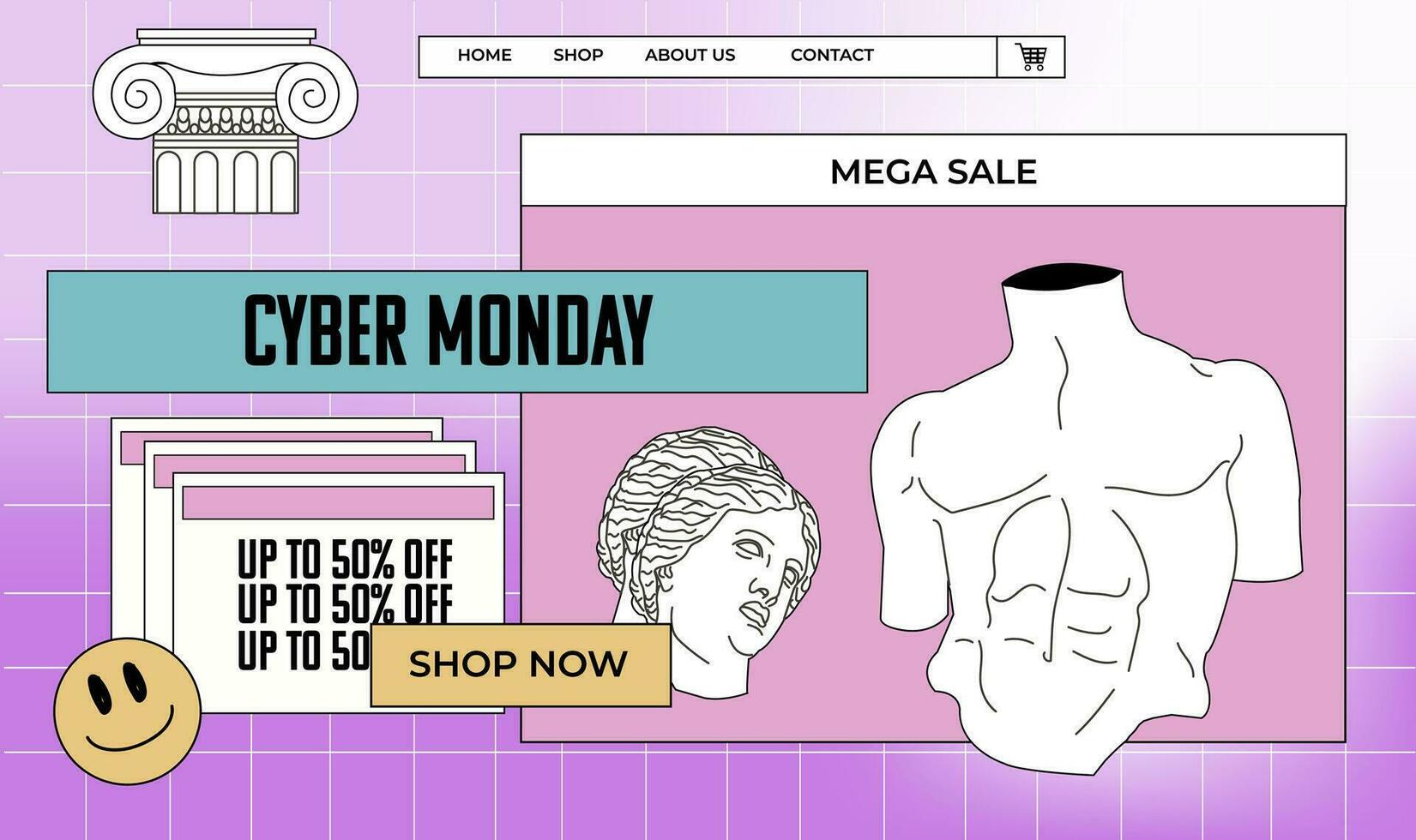 Retro y2k styled computer interface design for Cyber Monday. sales banner. vector