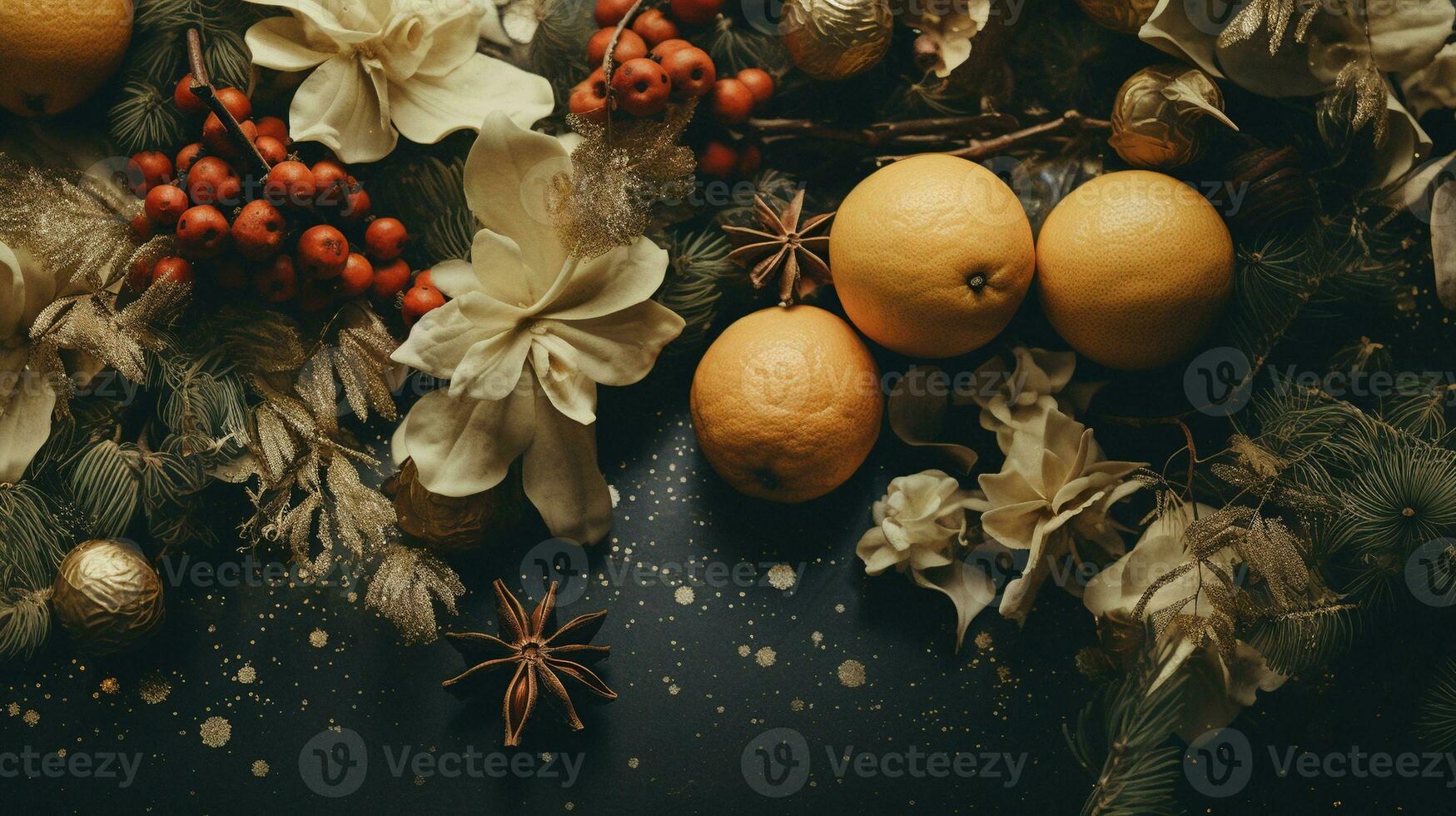 Generative AI, Christmas home decoration close up, muted colors, holiday photorealistic aestethic background photo