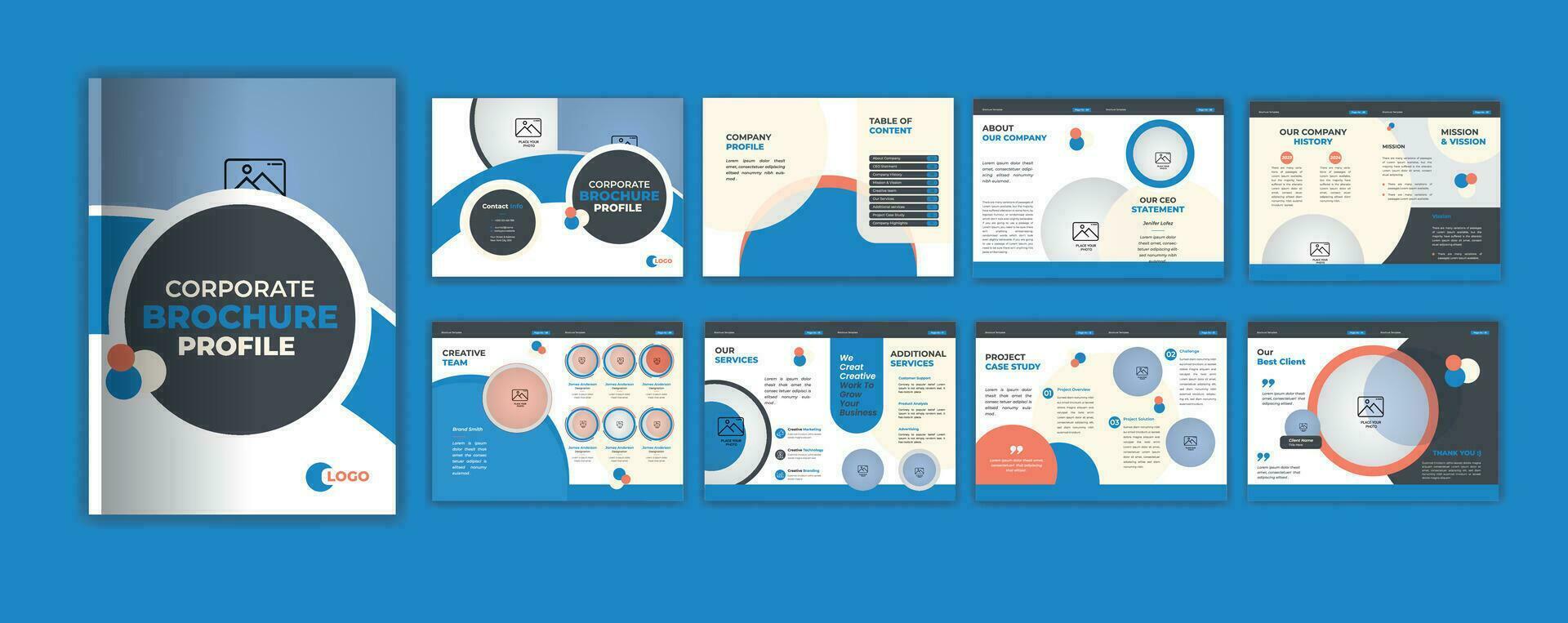 Brochure creative design. Multipurpose template with cover, back and inside pages vector