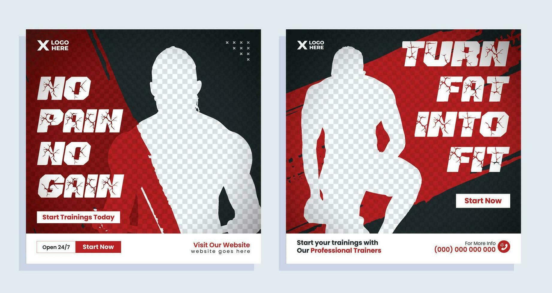 gym weight lifting social media post set, gym banner template design pack. vector