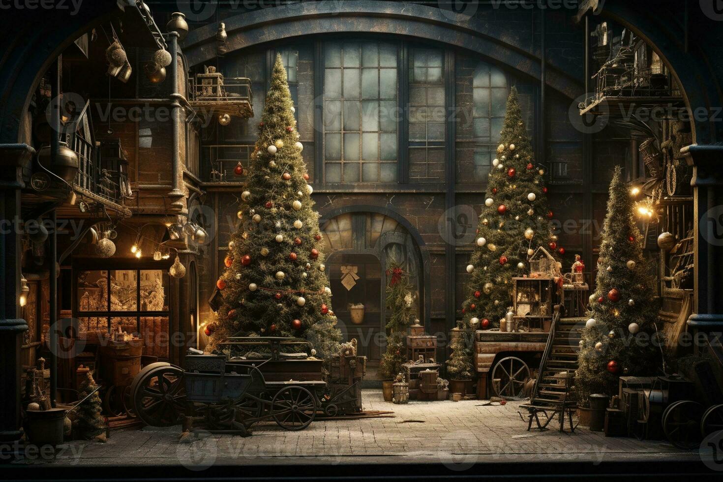 Generative AI, Christmas interior rural background, Santa Claus rustic workshop photo