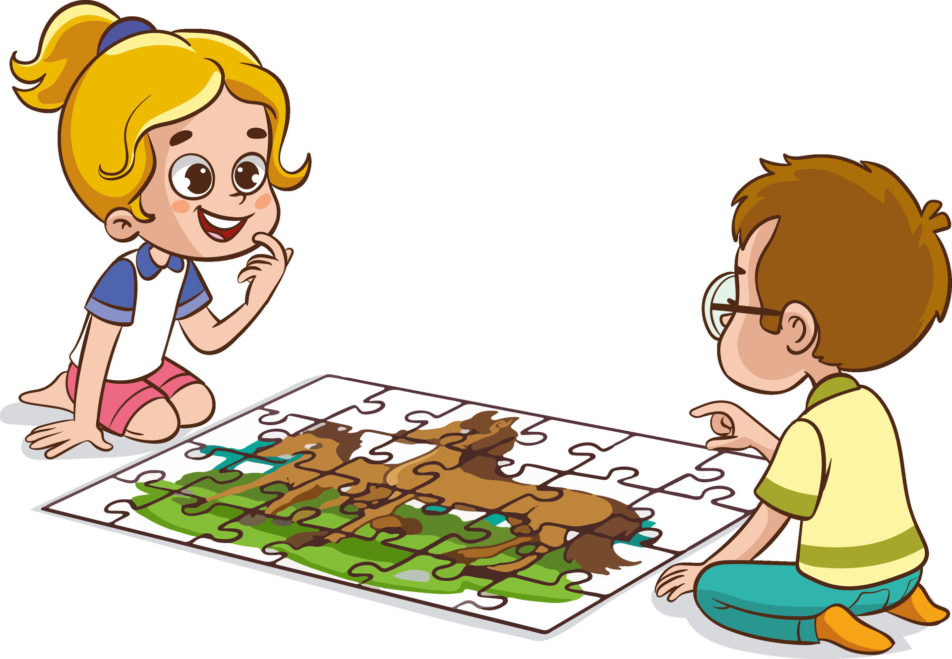 vector illustration of kids playing puzzles 27661514 Vector Art at Vecteezy