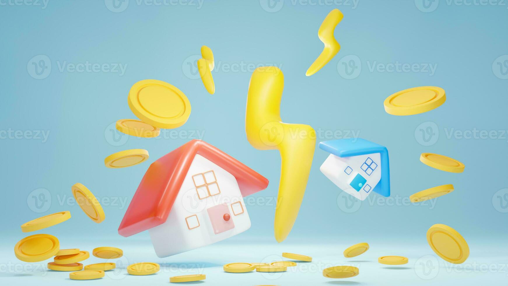 3d rendering of Rising home interest in a recession concept, Coins fall to the floor photo