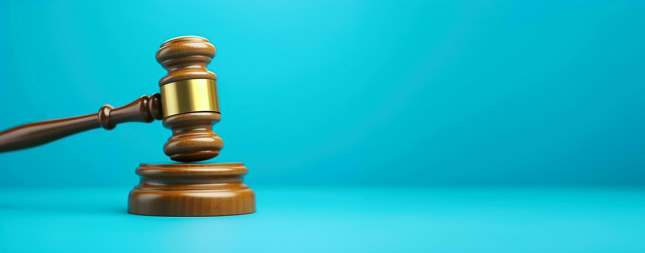 Wooden gavel selective focus on hand of blurred judge in court photo