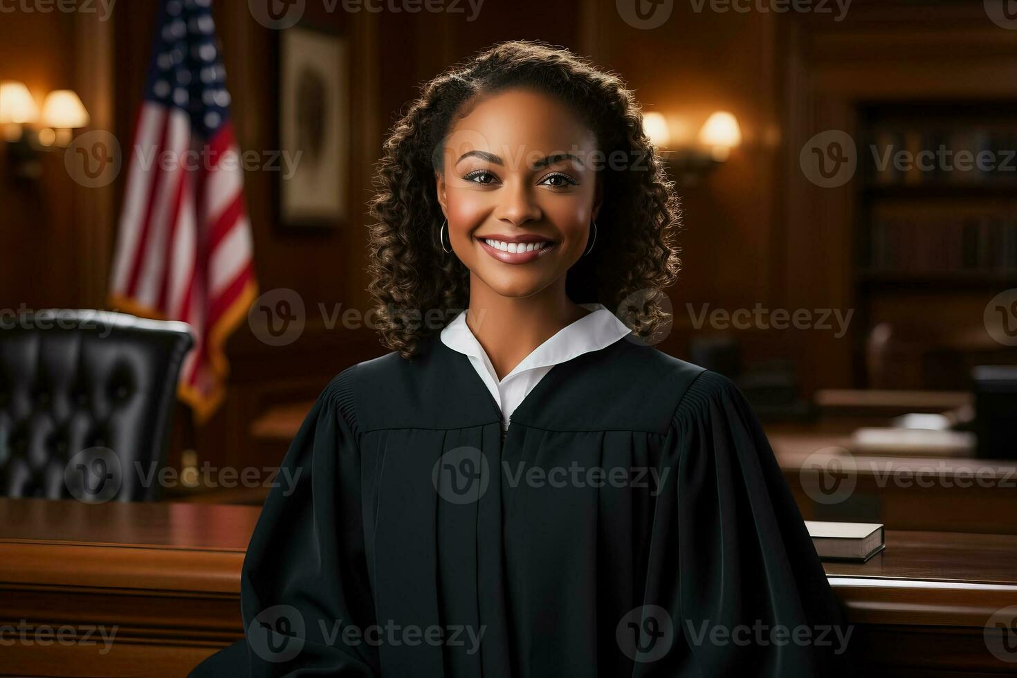 africano americano mujer juez en sala de justicia foto