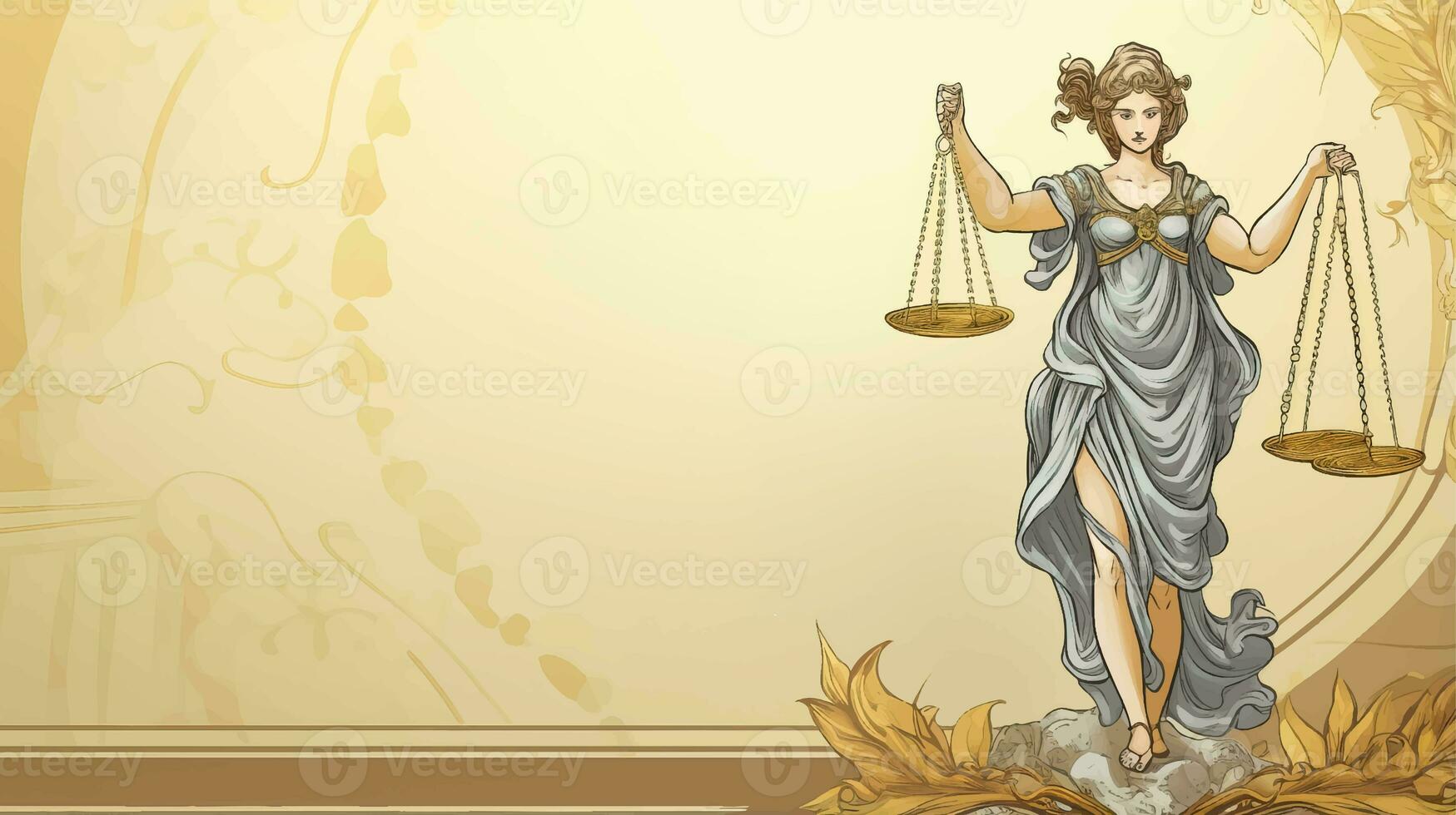 The goddess Themis with a sword of justice and weights in her hand background with a place for text photo