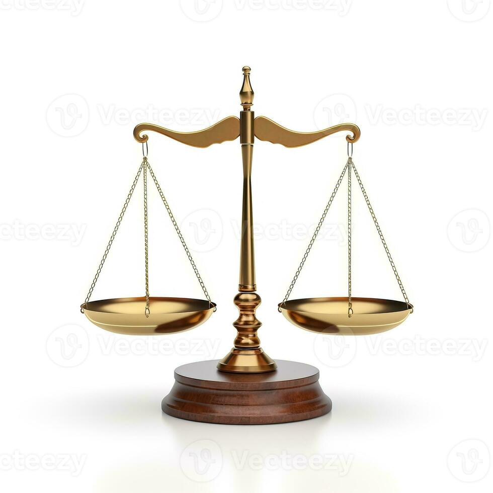 Scale of justice iconic legal symbol isolated on white photo