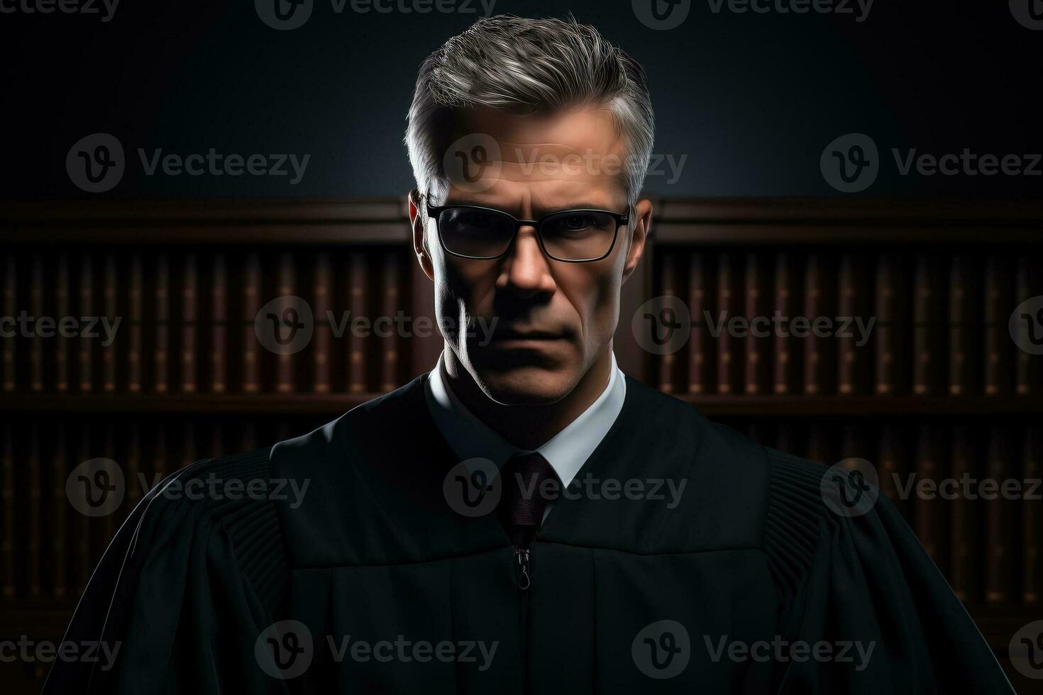 Male judge on dark background with a place for text photo