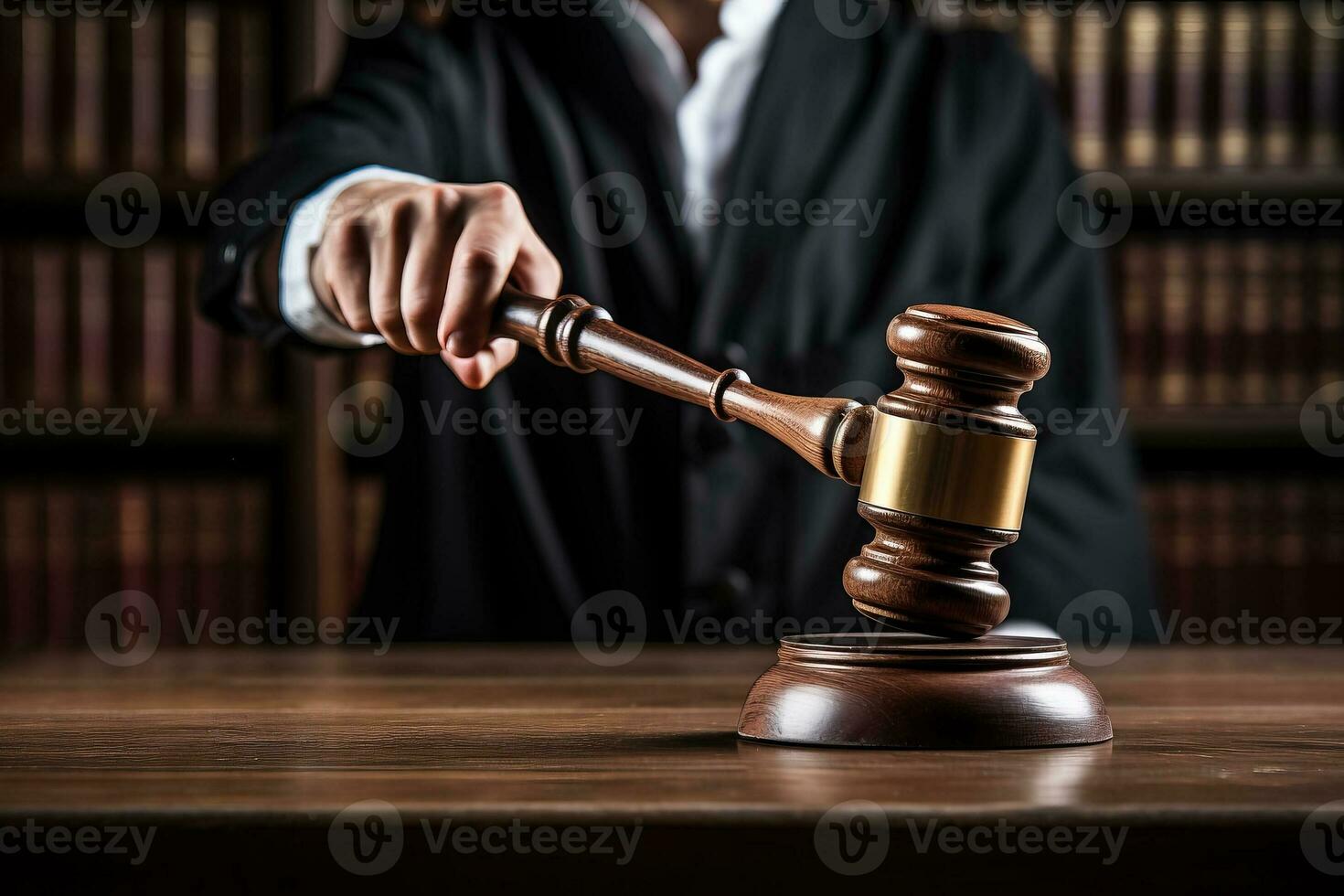 The hammer in the hand of the judge photo