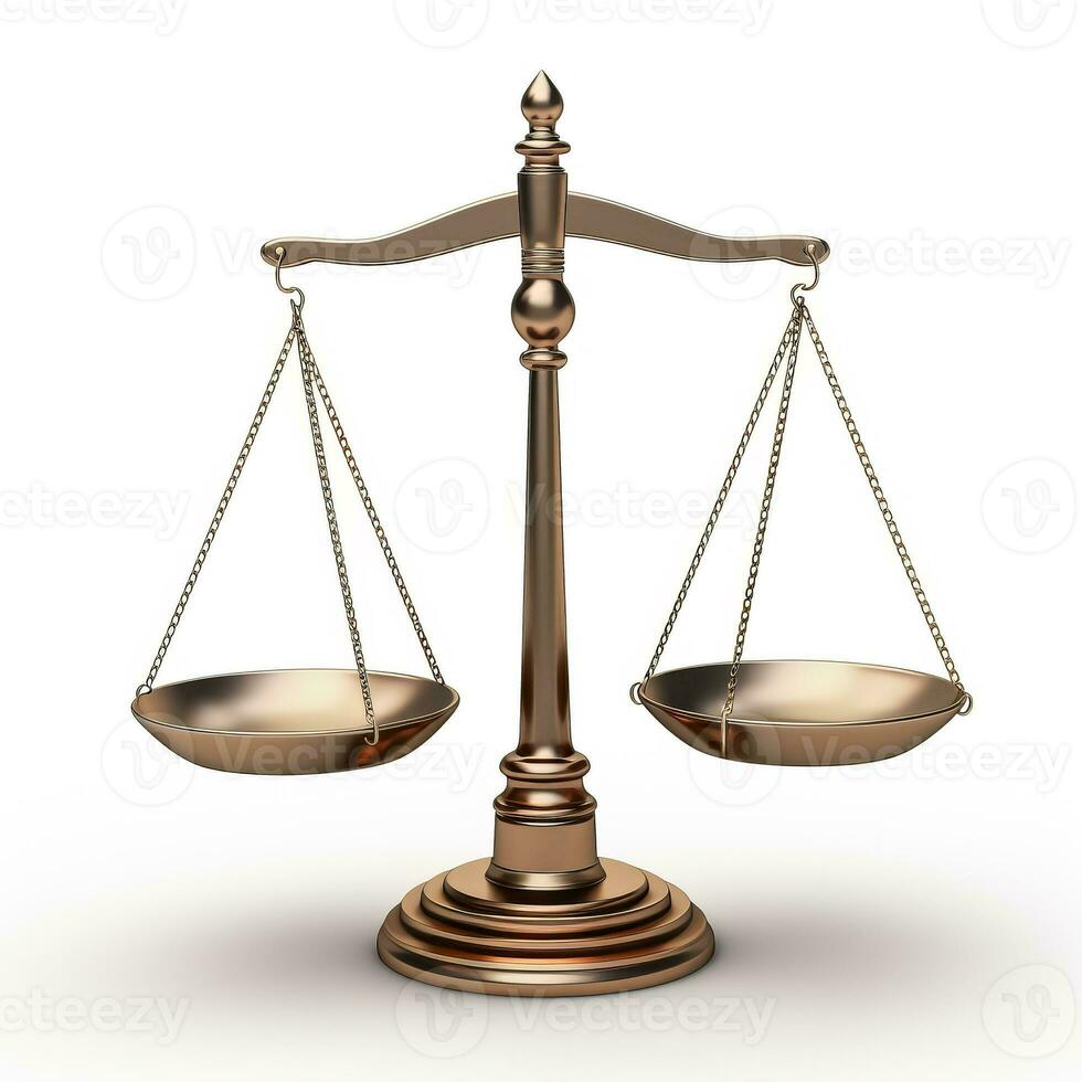 Scale of justice iconic legal symbol isolated on white photo