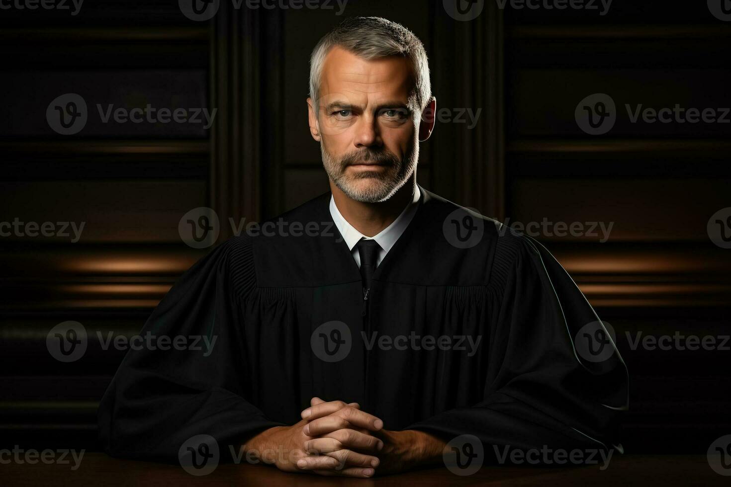 Male judge on dark background with a place for text photo