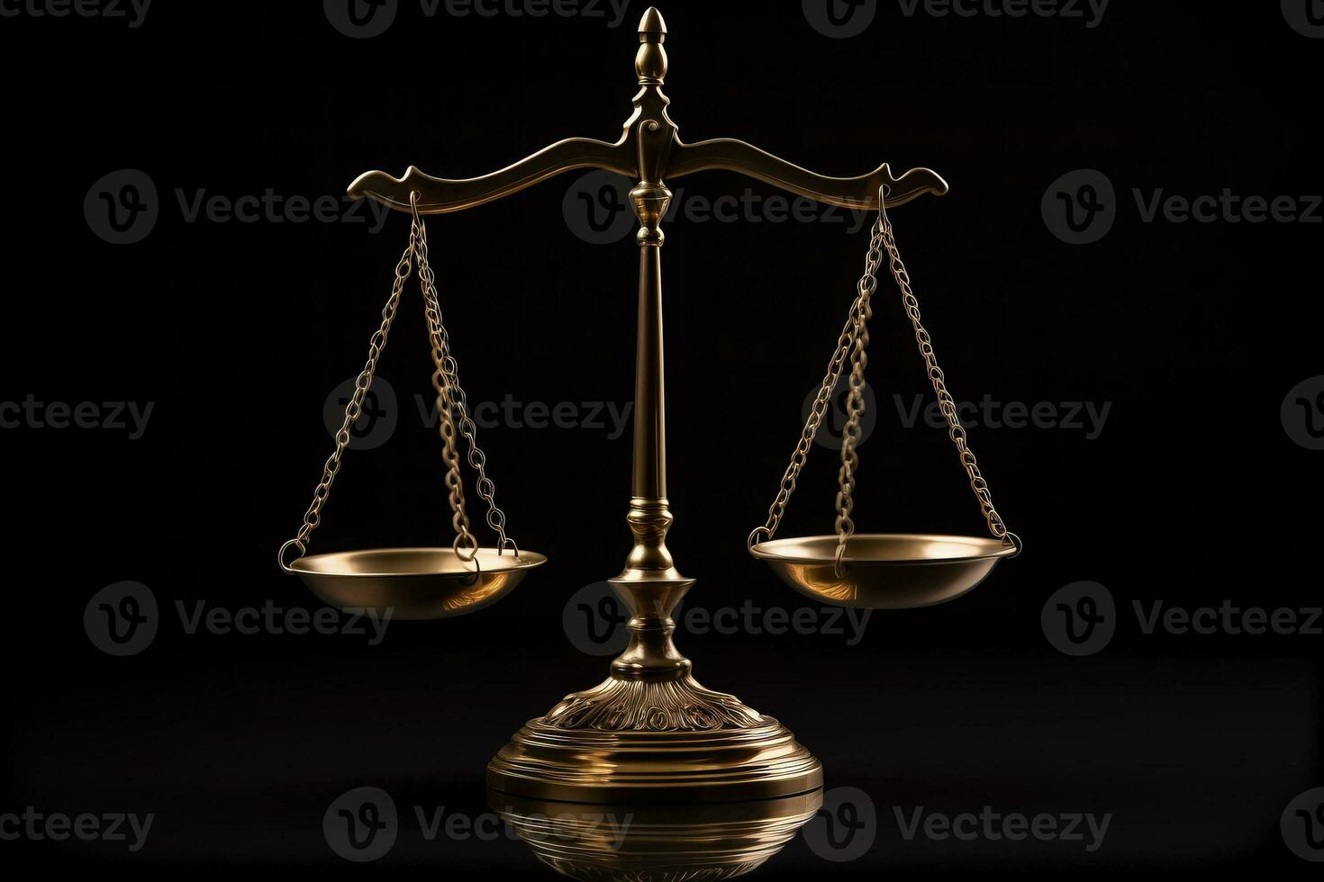 Scale of justice iconic legal symbol isolated on dark background photo